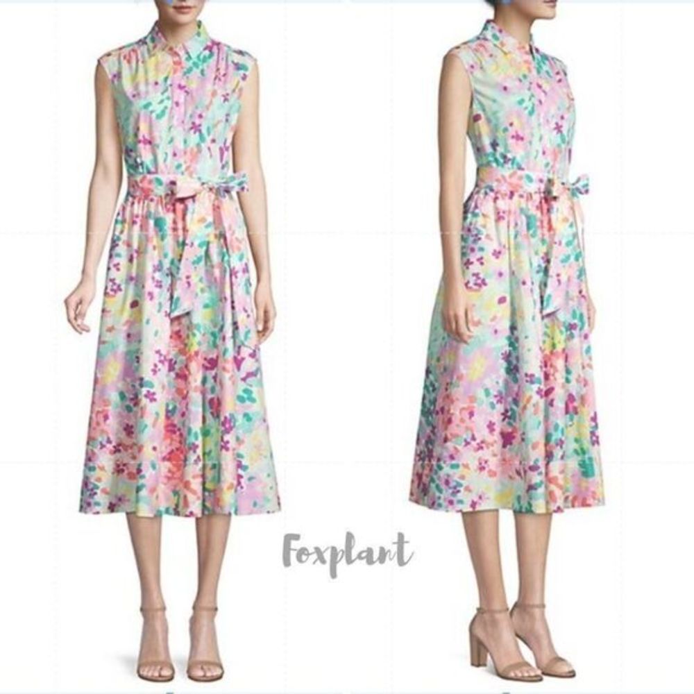 NWT kate spade Painted Petals Floral Cotton Shirtdress, Pastel - Picture 3 of 15